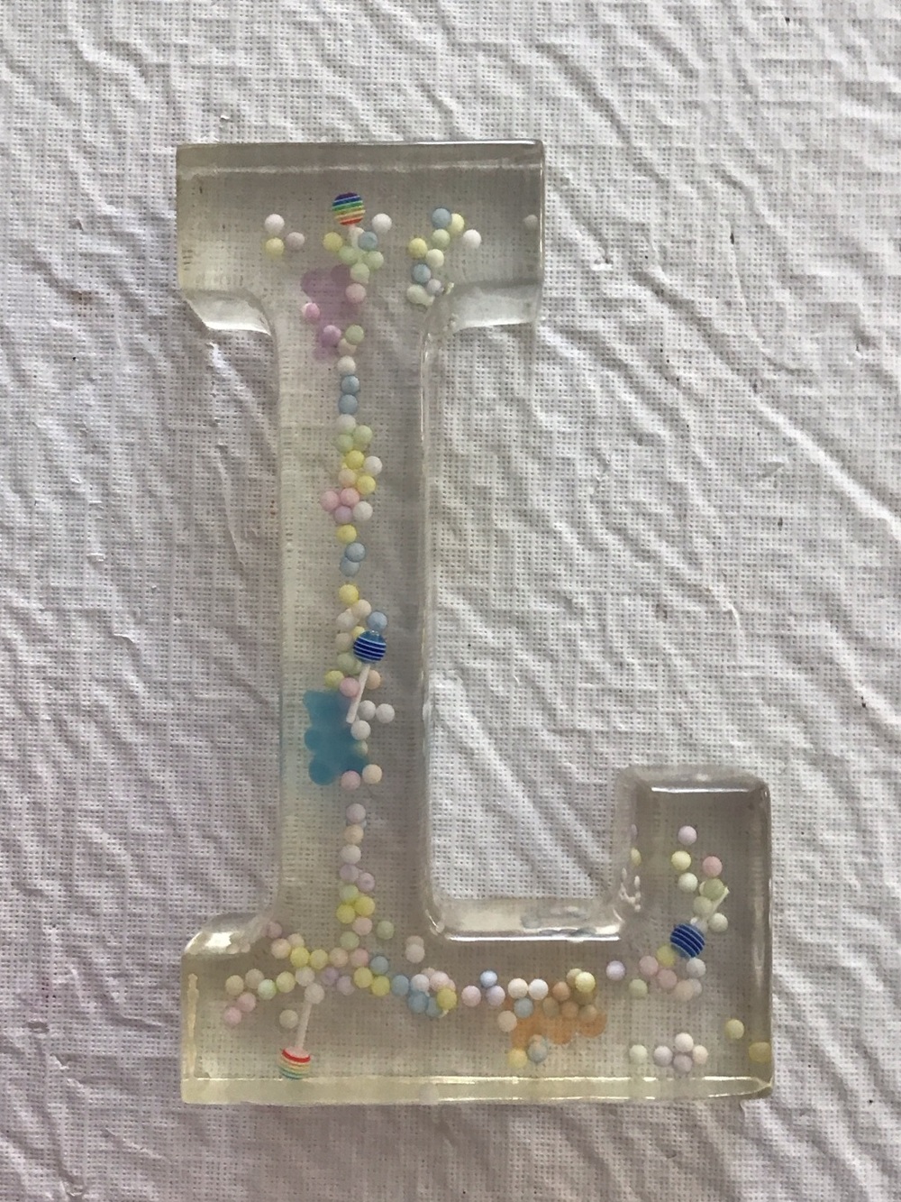 Ashland Clear Resin Monogram L with Pastel Bead Accents